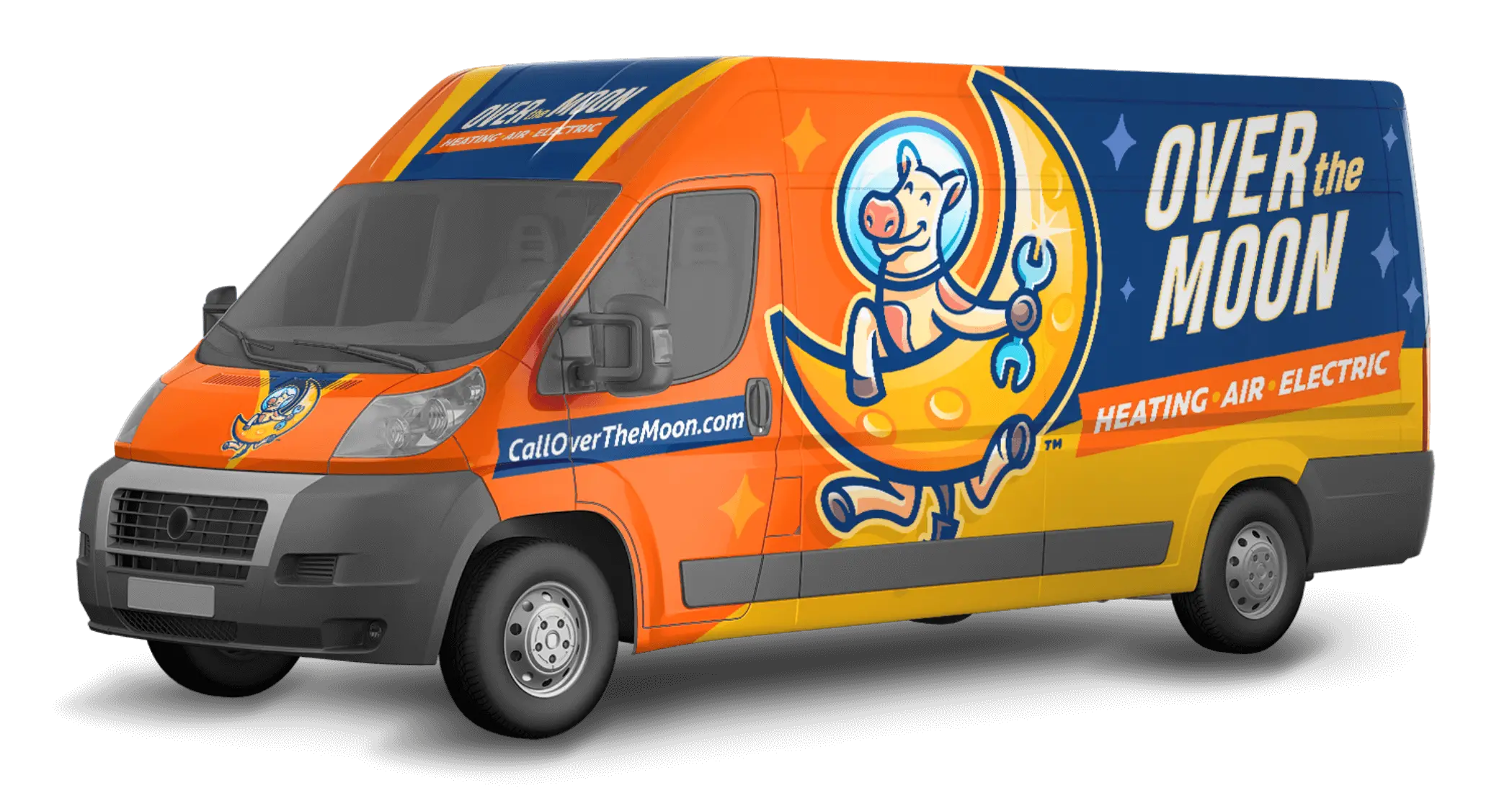 HVAC and Electrician Service Vehicle with Over the Moon Branding