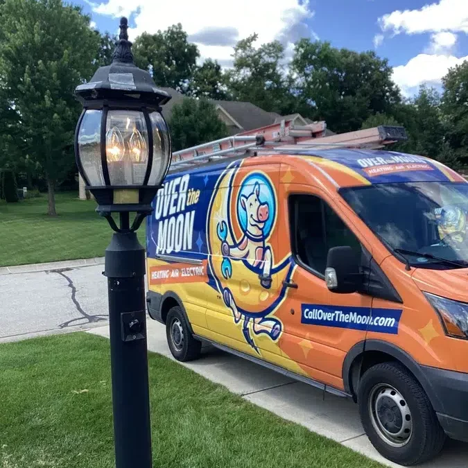 Over the Moon Heating, Air & Electrical van in Brookfield.