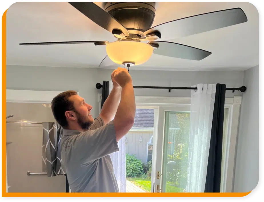 OTM tech installing ceiling fan in Brookfield.