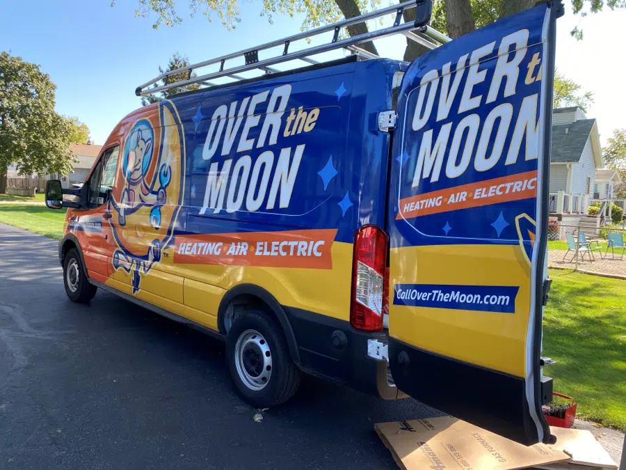 Over the Moon Heating, Air & Electrical van in Brookfield